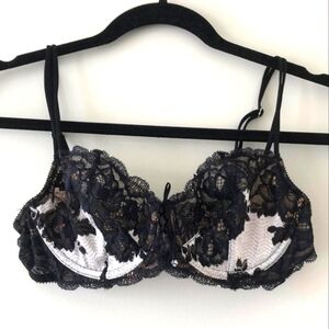 Victoria's Secret Black Lace Mesh Unlined Demi Underwire Balconette Bra